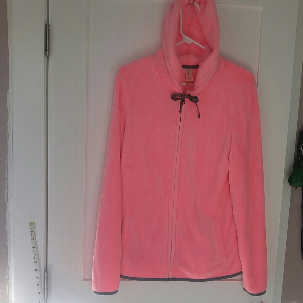 NWOT Bubblegum Pink Velour Fuzzy Soft Cozy zip-up athletic jacket hoodie M - XL